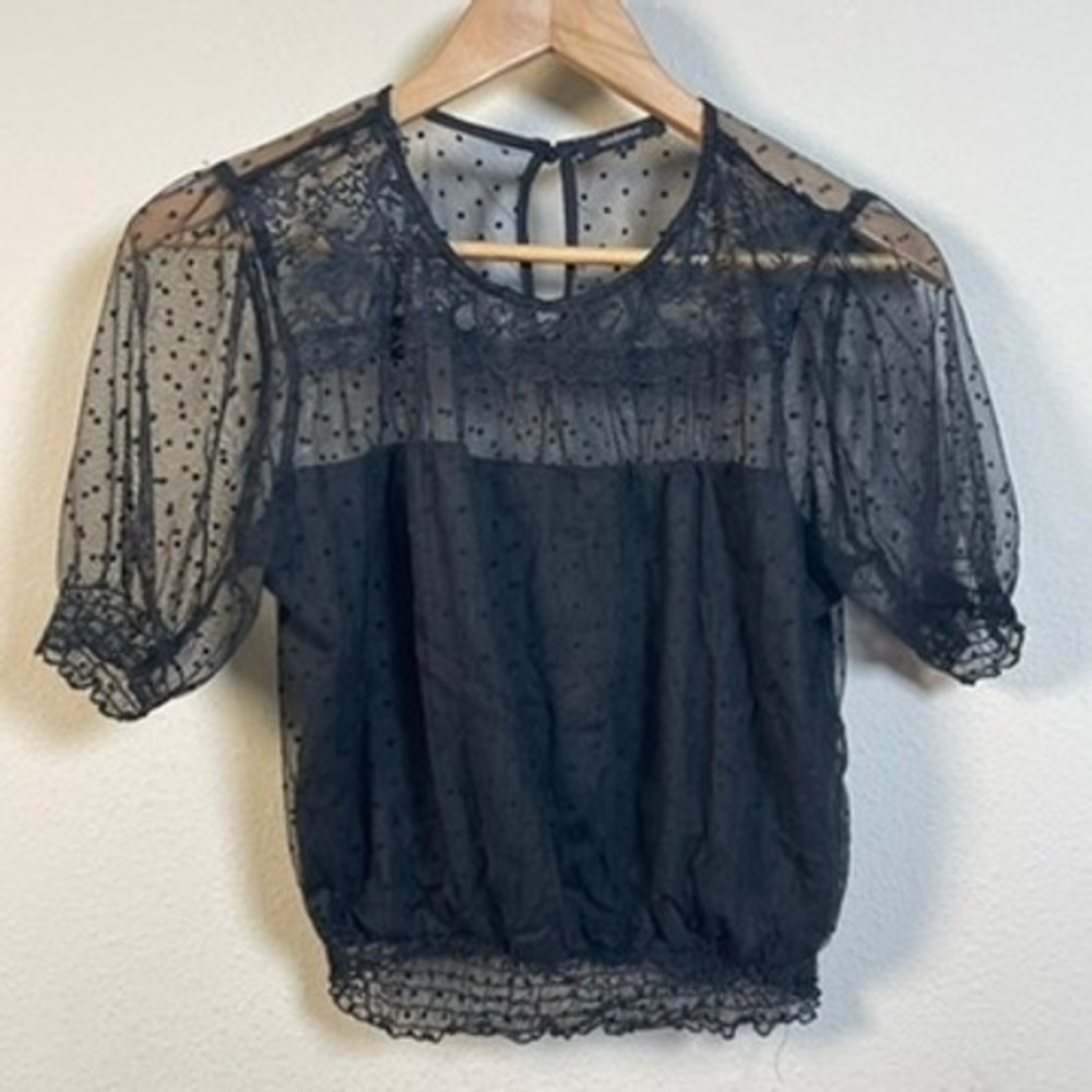 Ambiance Lace Sheer Mesh Polka Dot Whimsigoth Womens L Black Romantic Goth Top